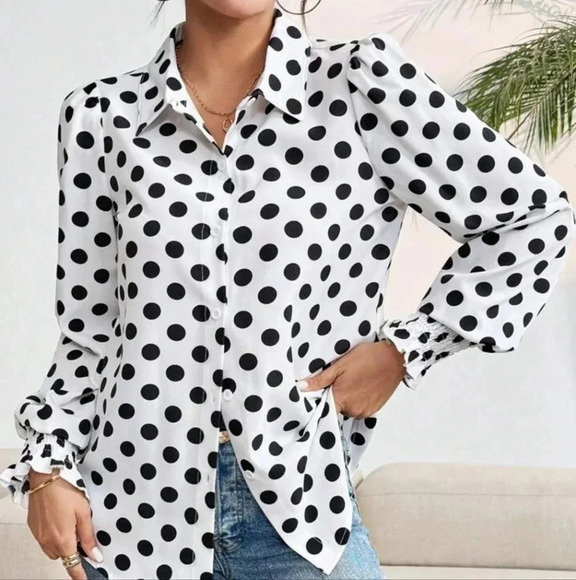 Women's Polka Dot Printed Simple Daily Shirt - Picture 1 of 6